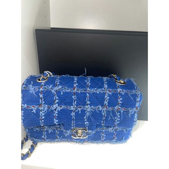 Chanel Classic Flap Bag in Blue Tweed with Silver Hardware - Picture 1 of 6